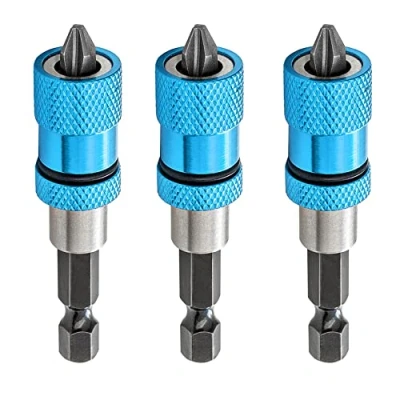 Image of Saipor 3pcs Adjustable Screw Depth Magnetic Screwdriver Bit Holder 1/4&quot; Hex Shank Drywall Tool with Phillips 2 Driver Bits, Blue