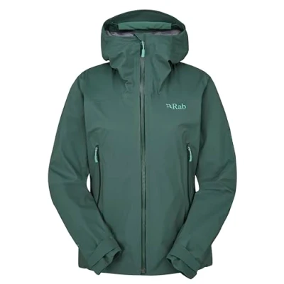 Image of Rab Women&#039;s Firewall Light Jacket Lightweight Waterproof Hooded Coat for Hiking &amp; Trekking Green Slate Large