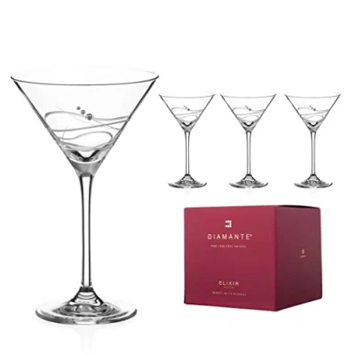 Image of DIAMANTE Martini Cocktail Glasses Set &#039;Soho&#039; Embellished with Swarovski Crystals Gift Box of 4