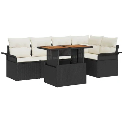 Image of vidaXL 6 Piece Garden Sofa Set with Cushions Black Poly Rattan