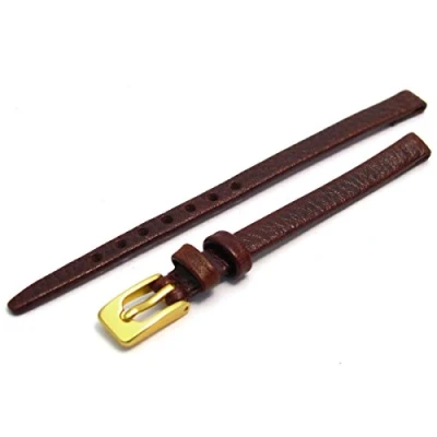 Image of Ladies Open Ended Watch Band Strap for vintage watches. Genuine Leather 6mm Brown with Gilt (Gold Colour) buckle