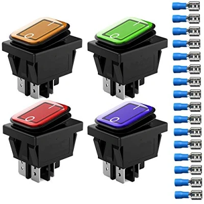 Image of Gebildet 4pcs 12V 24V 20A Waterproof Rocker Toggle Switch with LED Indicator, 4 Pin 2 Position DPST ON OFF for Car Truck Motorcycle Boat Marine (Red Yellow Blue Green)