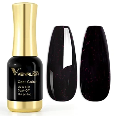 Image of VENALISA 12ml Black Cherry Gel Nail Polish Soak Off Lamp UV LED Natural Art DIY Manicure French Gifts, 0.43 OZ