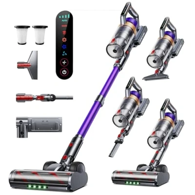 Image of Cordless Vacuum Cleaner, 550W 45KPA Stick with Touch Screen, Up to 60 Mins Runtime, Powerful Rechargeable Wall Mount, Lightweight Vacuums for Hardwood Floor Carpet Pet Hair