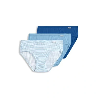 Image of Jockey Women&#039;s Underwear Plus Size Elance Bikini 3 Pack, Blue Stardust/Boardwalk Stripe/Marina Blue, 7