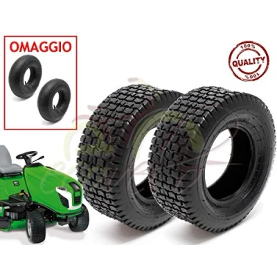 Image of EGA06QXU 2 Tyres + Air Chambers 15 x 6.00 6 Reinforced for Lawn Tractor Garden