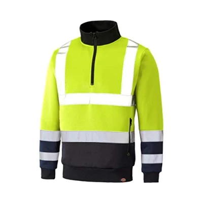 Image of Dickies HI Vis 1/4 Zip Sweatshirt Pullover Sweater, Yellow/Navy, 3XL