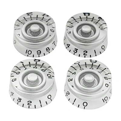 Image of Musiclily Pro Left Handed Metric Size 18 Splines Guitar Speed Control Knobs for Epiphone Les Paul SG Style, Silver (Set of 4)