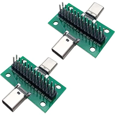 Image of PENGLIN 2PCS USB 3.1 Type C Male to Female Test Board with PCB 24 Pins 2.54 mm Double Sided Socket pin Header Connector for Date Line Wire Cable Transfer
