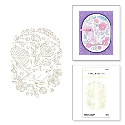 Image of Spellbinders Floral Bird Glimmer Hot Foil Plate from The Stylish Ovals Collection, Metal, ONE