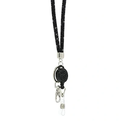 Image of CKB LTD Black Sparkle Lanyard Rhinestone Glitter Crystal Gems Neck Strap with Swivel Metal Clip and Sparkly Bling Retractable reel ID Badge Holder 1pc