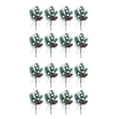 Image of Fegtrty 16X White Christmas Berries/Berry Stems Pine Branches &amp; Artificial Cones/White Holly Spray/Wreath Picks for Decor