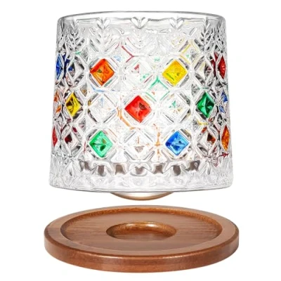 Image of Crystal Rum Glass 275ml/10oz，Rotatable Old Fashioned Cup, Wood Coaster, Thickening, Used as Whiskey Glass, Cocktail Coffee Milk Cup to Relax and Reduce Stress 1 Piece