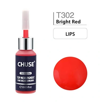 Image of CHUSE T302 Microblading Micro Pigment Permanent Makeup Tattoo Ink Cosmetic Color Bright Red Passed SGS,DermaTest 12ml (0.4fl.oz)