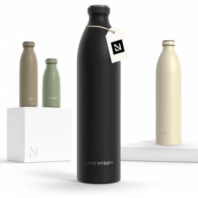 Image of LARS NYSØM Stainless Steel Insulated XL Water Bottle 12oz 17oz 25oz 34oz 51oz Thermo Flask for Hot and Cold Beverages Leakproof Drinking (Carbon Black, 1500ml)