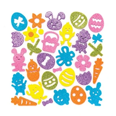 Image of Baker Ross AW148 Easter Glitter Foam Stickers (Pack of 100) Embellishments For Kids Arts and Crafts