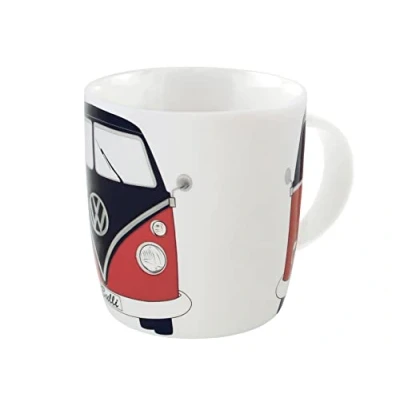 Image of BRISA VW Collection Volkswagen Large Ceramic Coffee Tea Cappuccino Mug Cup in T1 Bus Design (370 ml/12.5 fl oz/Bus Front/Red &amp; Black)