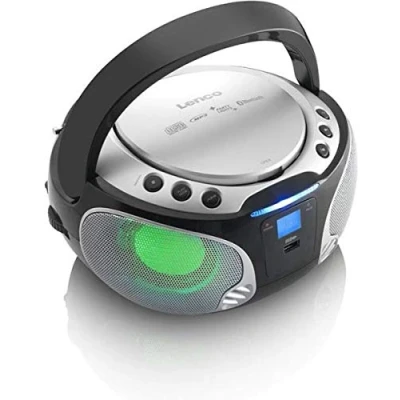 Image of Lenco SCD 550 Party Boombox with Disco Lights / Portable Stereo FM Radio, CD, Bluetooth and USB Silver