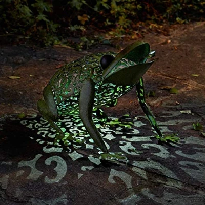 Image of Garden mile® Solar Powered Light Up Frog Copper Bronze Effect Metal Silhouette Animal Sculptures Colour Changing Lights LED Stunning Versatile Ornaments Decoration