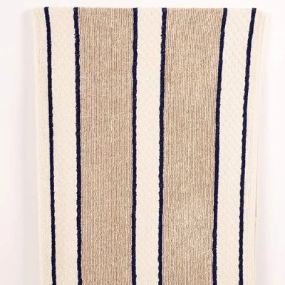 Image of Aga Range Poppered Towel Navy Blue and Cream Stripes
