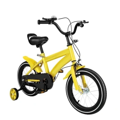 Image of Charocean 14 Inch Kids Bike for 3 7 Years Boys &amp; Girls, Children with Stabilisers Bell, Bicycle Basket Fenders, Beginner Cycle Adjustable Seat (Yellow)