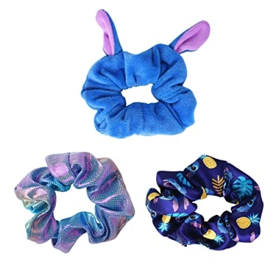 Image of Disney Lilo &amp; Stitch Blue, Pink Purple 3pc Hair Scrunchie Set VE700267L