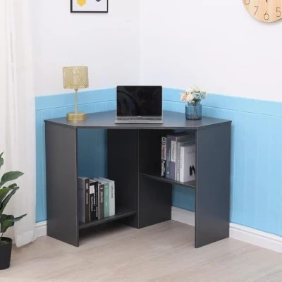 Image of Home Source Wellington Computer PC Laptop Table Office Study Gaming, MDF, Grey, Corner Desk