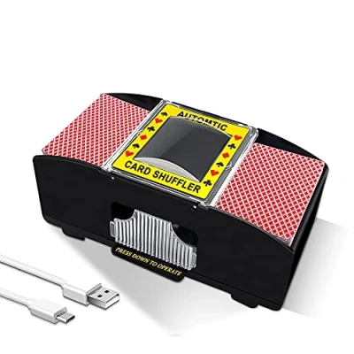 Image of Ni SHEN 2 Deck Automatic Card Shuffler, USB/Battery Operated Electric Shuffler for Family Party Poker/Blackjack/UNO (Card 1 Decks)