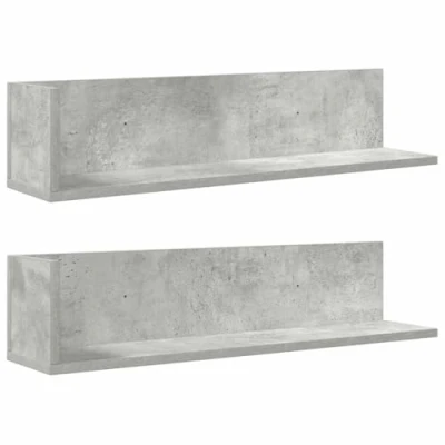 Image of vidaXL Wall Shelves 2 pcs Concrete Grey Floating 75x16.5x16.5 cm Engineered Wood Modern Shelving