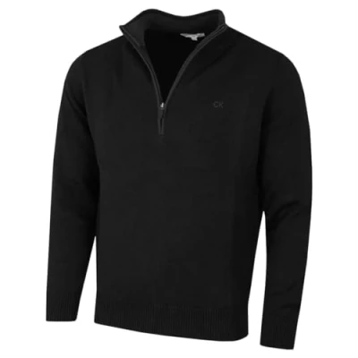 Image of Calvin Klein Mens Chunky Cotton 1/2 Zip Sweater Blackout XXXXL