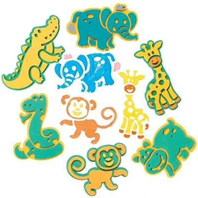 Image of Baker Ross FE208 Jungle Animal Craft Foam Stampers Pack of 10, Stamps, Stamp Sets for Children, Ideal Kids Arts and Crafts Projects