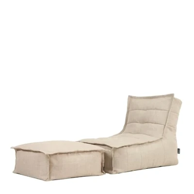 Image of icon Dolce Bean Bag Chair and Footstool, Natural, Indoor Outdoor Pouffe with Water Resistant Fabric, Large footstool Filling Included
