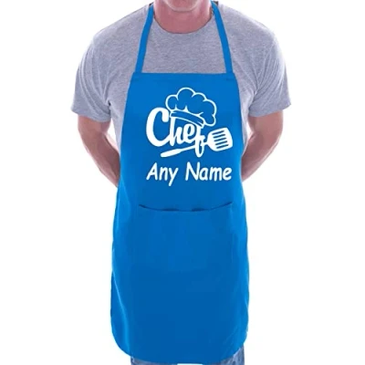Image of Print4U Personalised Apron Chef Your Text Here Any Words BBQ Baking Cooking Blue