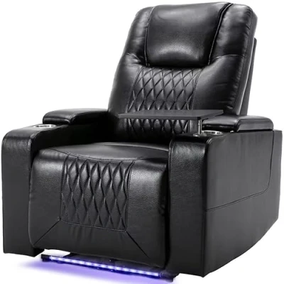 Image of BTM Electric Recliner Chair with USB Charge Port, 360 Swivel Tray Table, Hand in Arm Storage, Cup Holders, Ambient Lighting Gaming Home Theater Seating