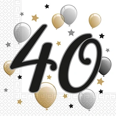 Image of Procos Milestone 40 88867 Serviettes, 33 x cm, Pack of 20, Balloon Motif, 40th Birthday