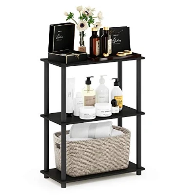 Image of Furinno Turn N Tube 3 Tier Compact Multipurpose Shelf Display Rack, Standing Shelf, Espresso/Black