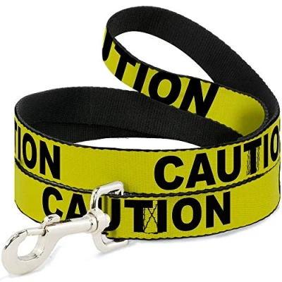 Image of Buckle Down Dog Leash Caution Yellow Black 4 Feet Long 1.5 Inch Wide, Multicolor