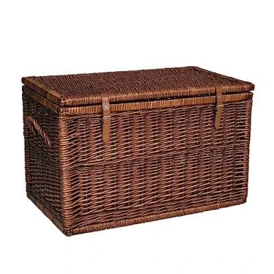 Image of Arthur Cameron Deluxe Modena Wicker Storage Basket Trunk Chest with Lid (Extra Large, Distilled Brown)