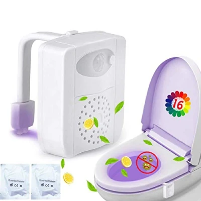 Image of ZEZHOU Toilet Light Motion Sensor 16 Color LED Night Lights for Bowl with Aromatherapy Bathroom, Funny Gifts Idea Dad Men Women Kids Teen Boys, Cool Fun Gadgets Stocking Stuffer