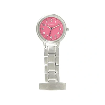 Image of Ravel Classic Easy Read Nurses Fob Watch Analogue Quartz R1101.15 Silver Tone/Pink Dial