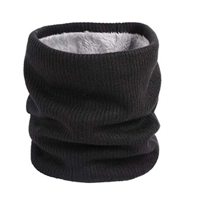 Image of Winter Neck Warmer Fleece Lined Infinity Scarf Thicken Windproof and Dust Skiing Circle for mens women Double Layer Lining Knit By London Scarfs (Black)