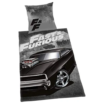 Image of Herding FAST &amp; FURIOUS Bedding Set, Reversible Motif, Duvet Cover 135 x 200 cm, Pillow Case 80 Cotton/Renforcé