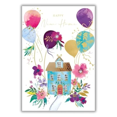 Image of New Home Congratulations Card Special Finishes and Embellishments Contemporary Floral Balloon Design Made in the UK Eco Friendly