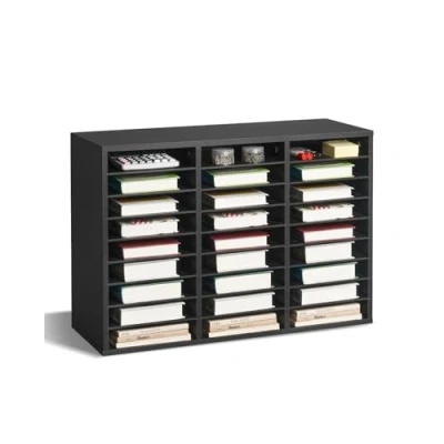 Image of VEVOR Literature Organizer, 27 Compartments Office Mailbox with Removable Shelves, Wooden Sorter Particle Board Home Classroom Storage, File for Files, Documents, Papers, Black