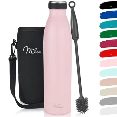 Image of Milu Stainless Steel Drinking Bottle 750ml Thermo Bottle, Insulated Water Leak Proof Double Walled, Carbonated incl. Cleaning Brush (Pink, 750ml)