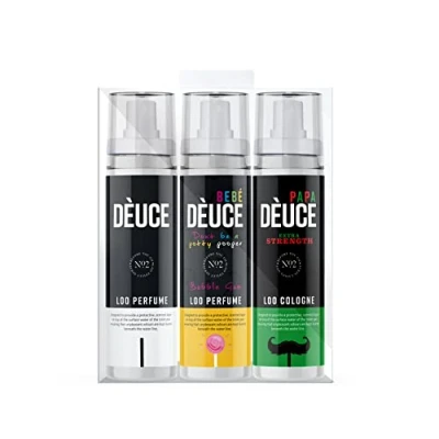 Image of Deuce Family Travel Pack Before You Go Toilet Spray Loo Perfume Cologne Air Freshener Bathroom Deodoriser, 3 x 100ml, Clear