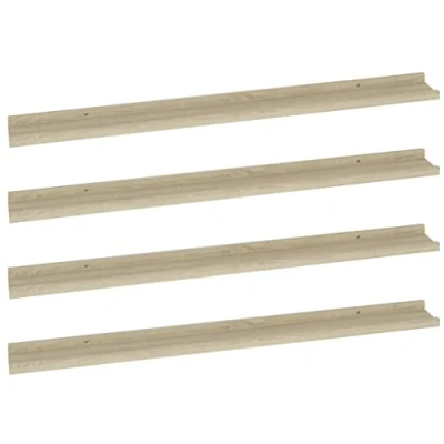 Image of vidaXL Wall Mounted Shelves 4 pcs in Sonoma Oak Stylish Storage for Living Room, Bedroom, Office Made of Durable MDF 100x9x3 cm