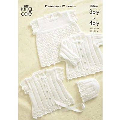 Image of King Cole Baby Cardigans, Bonnet &amp; Top 3 Ply 4 Knitting Pattern 3366