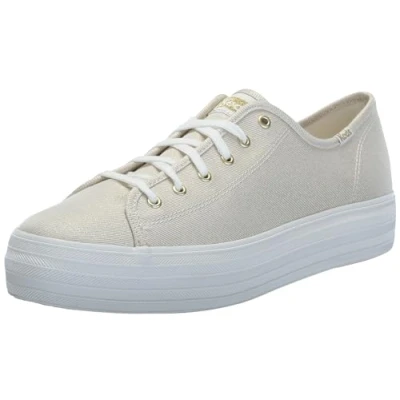 Image of Keds Women&#039;s Triple Kick Canvas Sneaker, Gold Metallic Textile, 5 UK