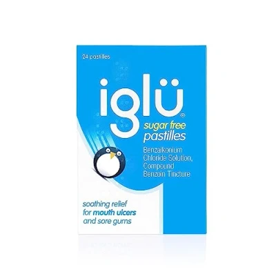 Image of Iglu Sugar Free Pastilles. Soothing Relief for Mouth Ulcers and Sore Gums, 24 count